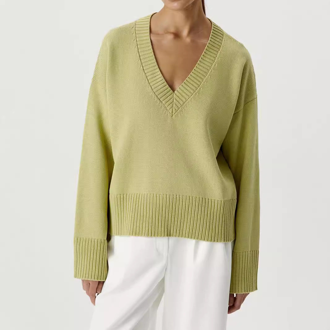 Damen Strickpullover mit tiefem V-Ausschnitt und lässigem Schnitt Drune