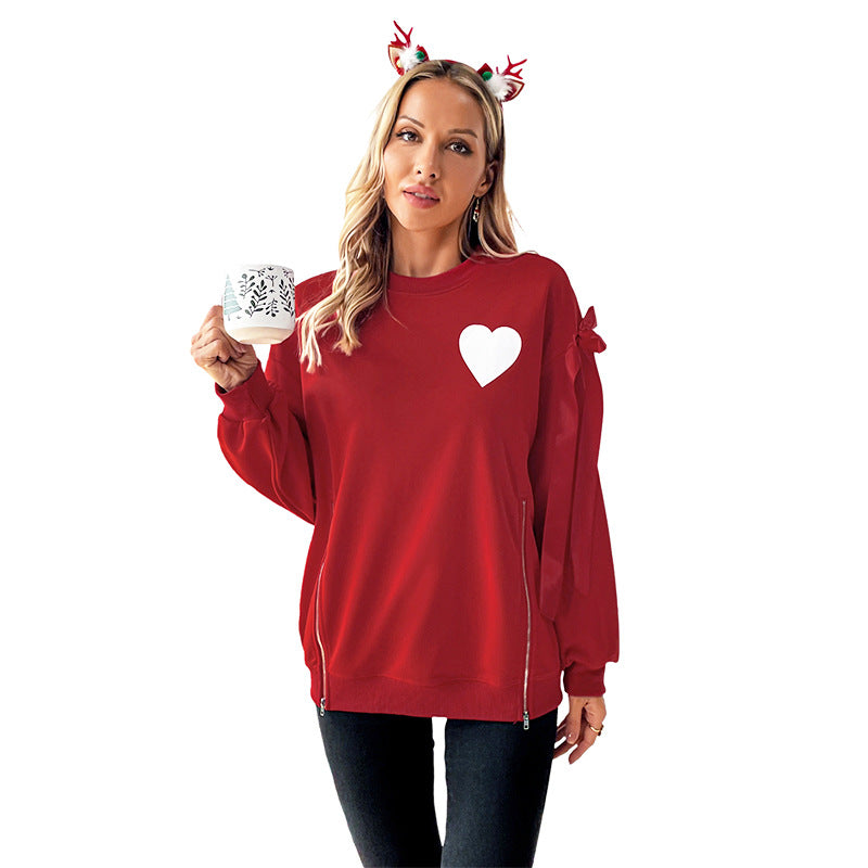 Damen Sweatshirt mit Herzapplikation und dekorativen Ärmelschnürungen Drune