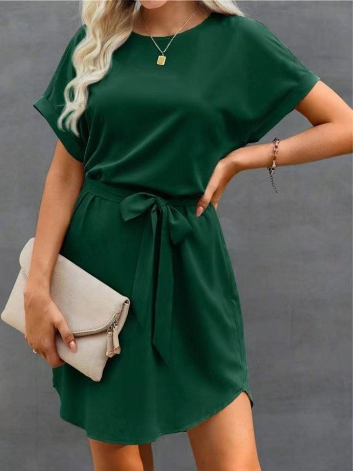 Damen Kurzarm Kleid mit Taillengürtel und lässigem Schnitt Drune