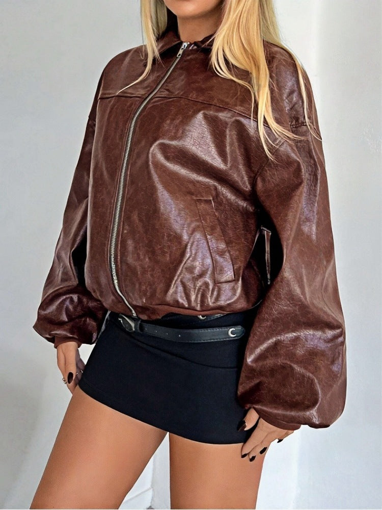 Damen Kunstleder Bomberjacke Drune