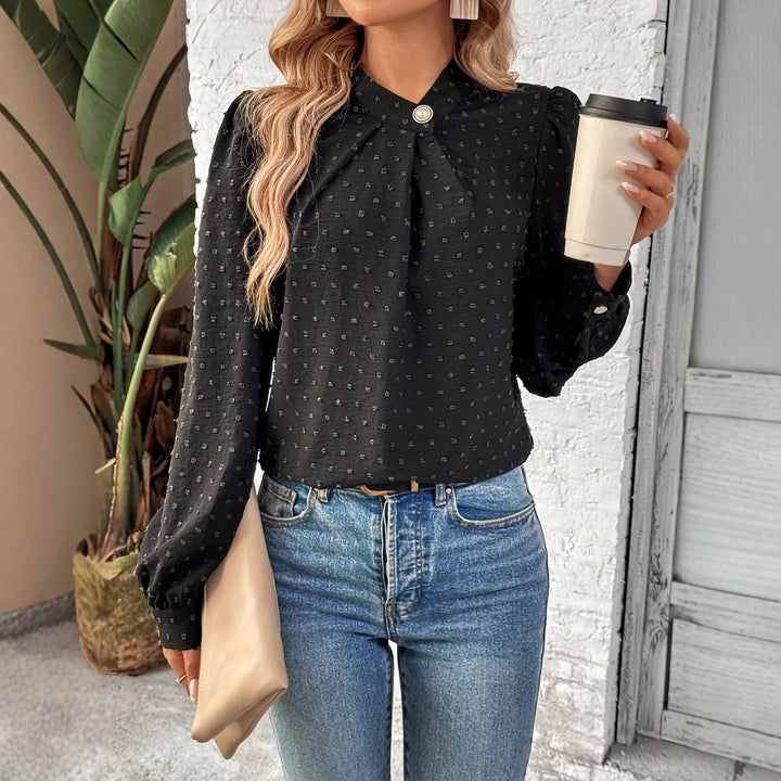 Damen elegante Bluse mit Rüschendetails und edlem Knopfdesign Drune