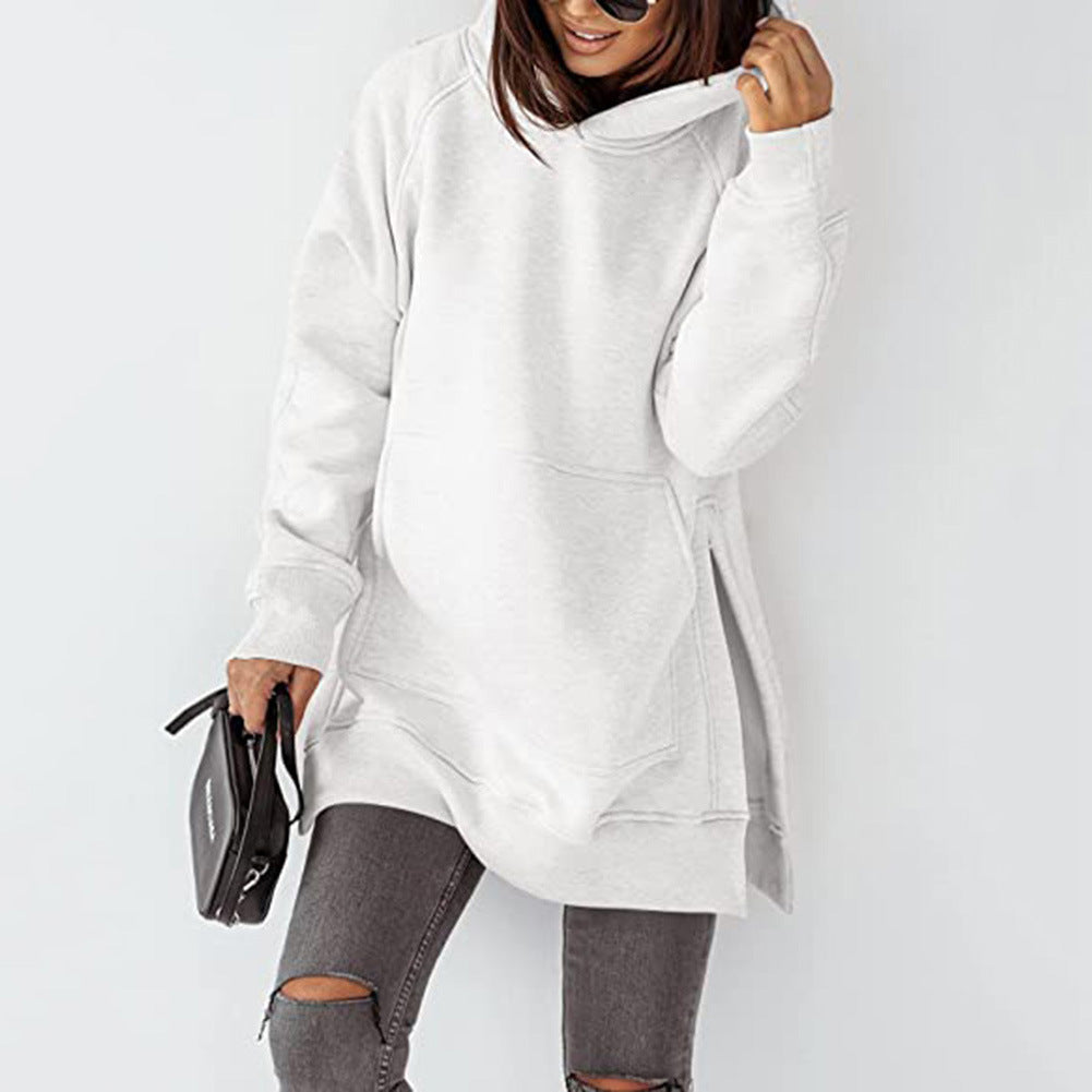 Damen lässiger Oversized Hoodie mit seitlichen Schlitzen und Kängurutasche Drune
