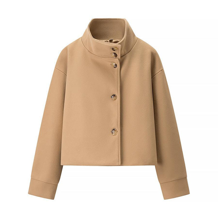 Damen elegante Kurzjacke mit Stehkragen und modischen Knopfdetails Drune