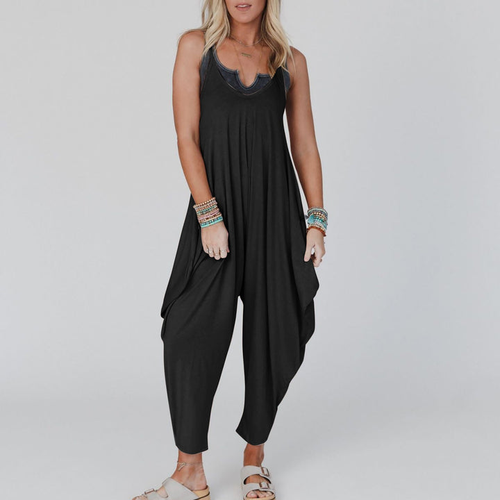 Damen bequemer Jumpsuit mit lässigem Schnitt und tiefem V-Ausschnitt Drune
