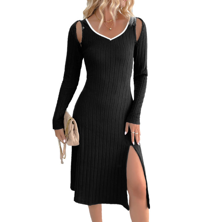 Damen ärmelloses Midi-Kleid mit feinen Rippstrukturen und elegantem Schlitz Drune