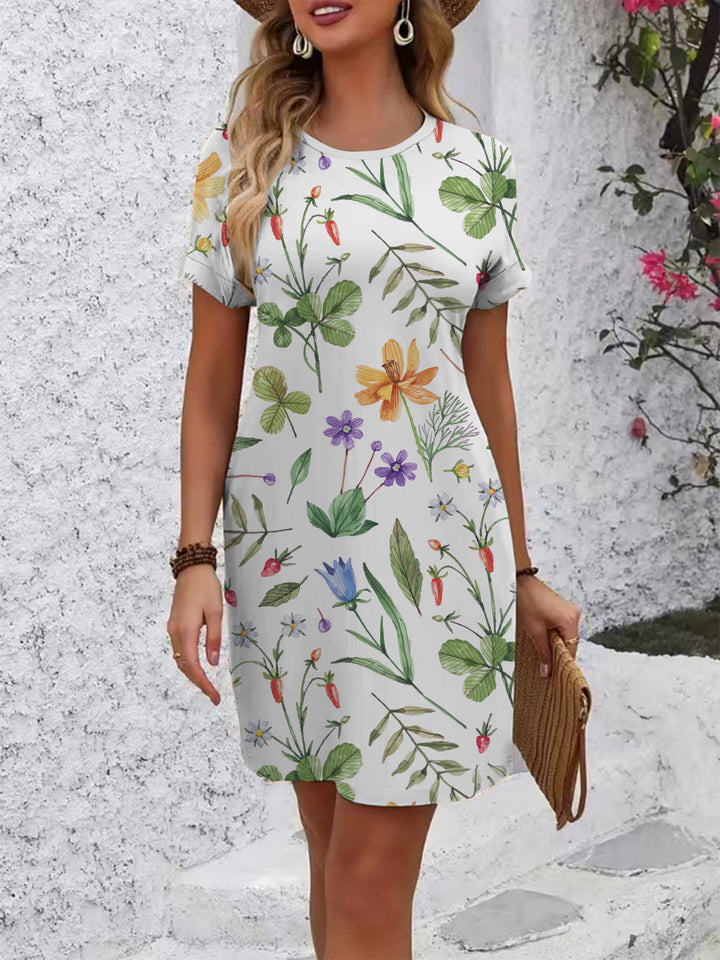 Damen Kurzarm Kleid mit botanischem Druck Drune
