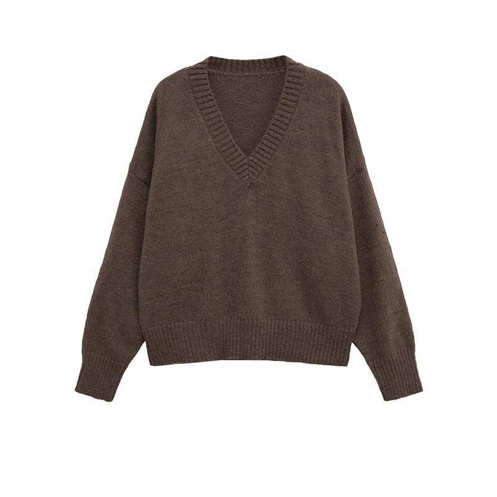 Damen bequemer V-Ausschnitt Pullover aus hochwertiger Wolle Drune