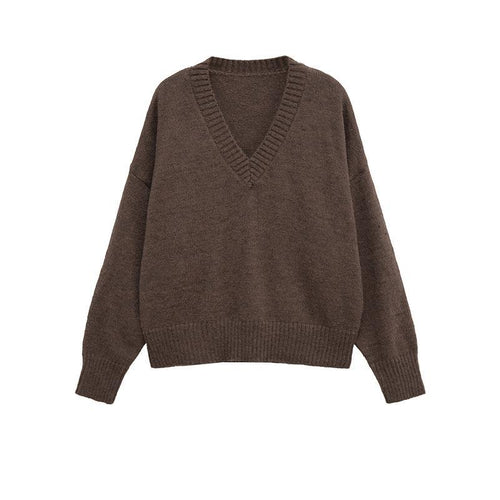 Damen bequemer V-Ausschnitt Pullover aus hochwertiger Wolle Drune
