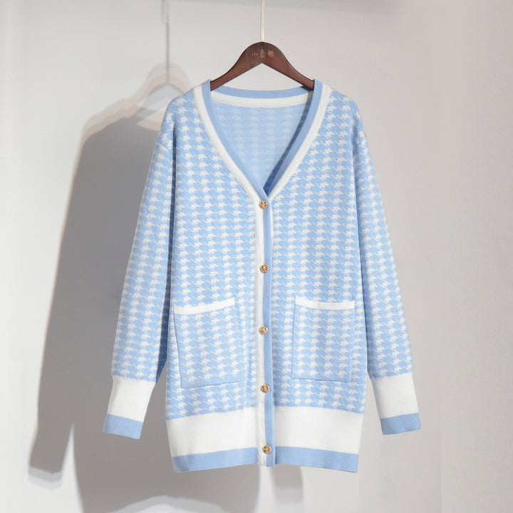 Damen Strickcardigan mit klassischem Hahnentritt-Muster und Knopfleiste Drune
