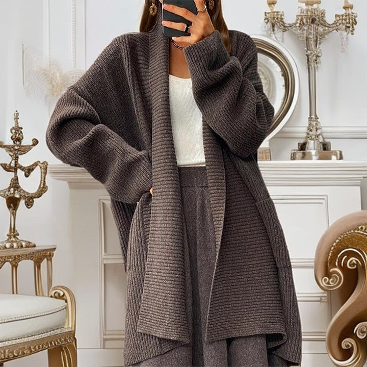 Damen Großer Strickmantel mit strukturiertem Design und Taschen Drune