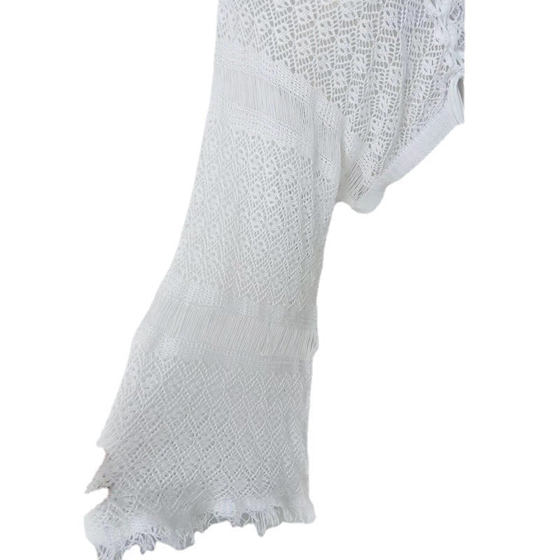 Damen Häkel-Strandtop mit Fransen und tiefem V-Ausschnitt Drune
