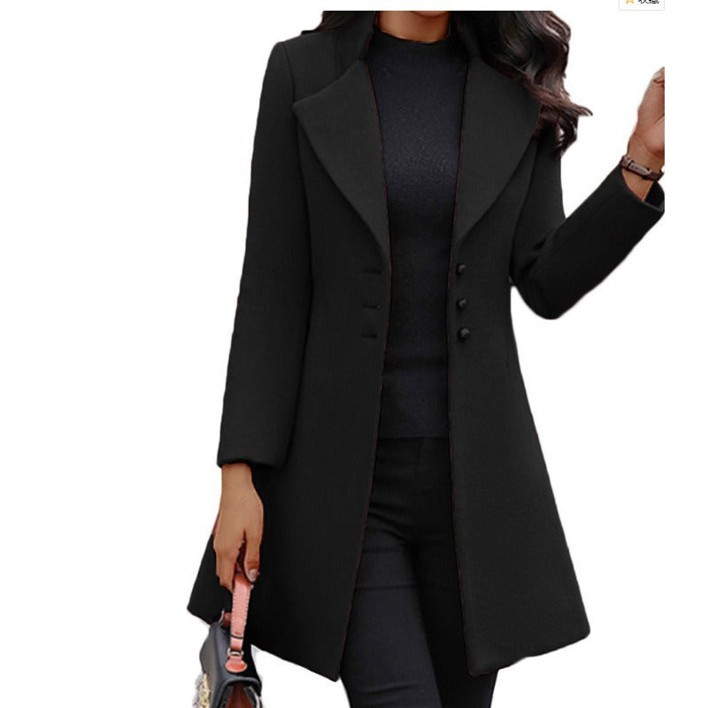 Damen Eleganter Wollmantel mit doppelter Knopfleiste und minimalistischen Design Drune
