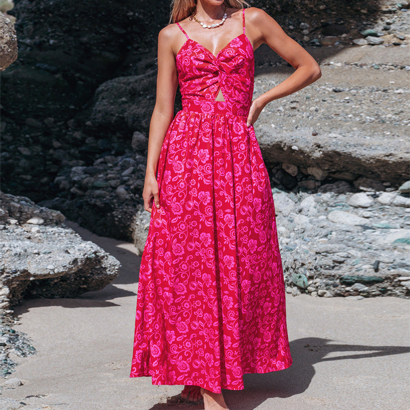 Damen Maxikleid mit raffiniertem Knotendesign und floralem Muster Drune