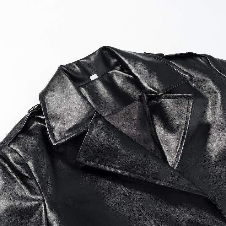 Damen elegante Kunstleder-Trenchjacke mit Bindegürtel Drune