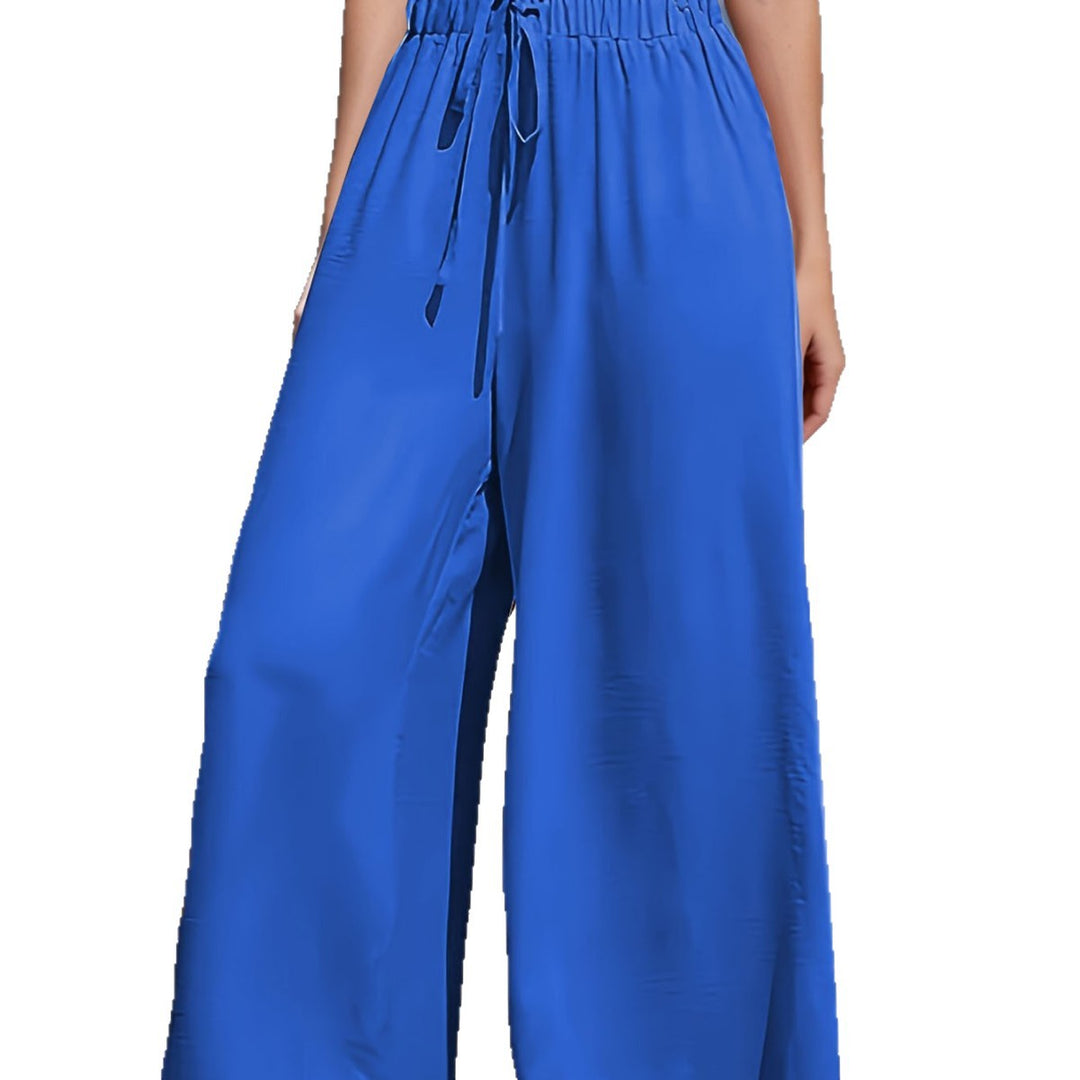 Damen nan weite Palazzo-Hose mit hohem Paperbag-Bund, elastischem Tunnelzug und vorderer Beinschlitz Drune