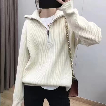 Damen Strickpullover mit hohem Kragen und halbem Reißverschluss Drune