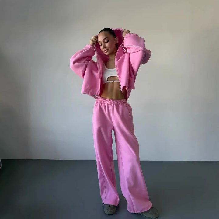 Damen lässiger Kapuzen-Sweatanzug mit weiten Hosen und seitlichem Streifen Drune