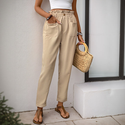 Damen legere Chinohose mit elastischem Bund und praktischen Taschen Drune