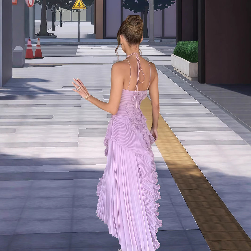 Damen Elegantes Wickelkleid mit plissierten Rüschen und asymmetrischem Saum Drune