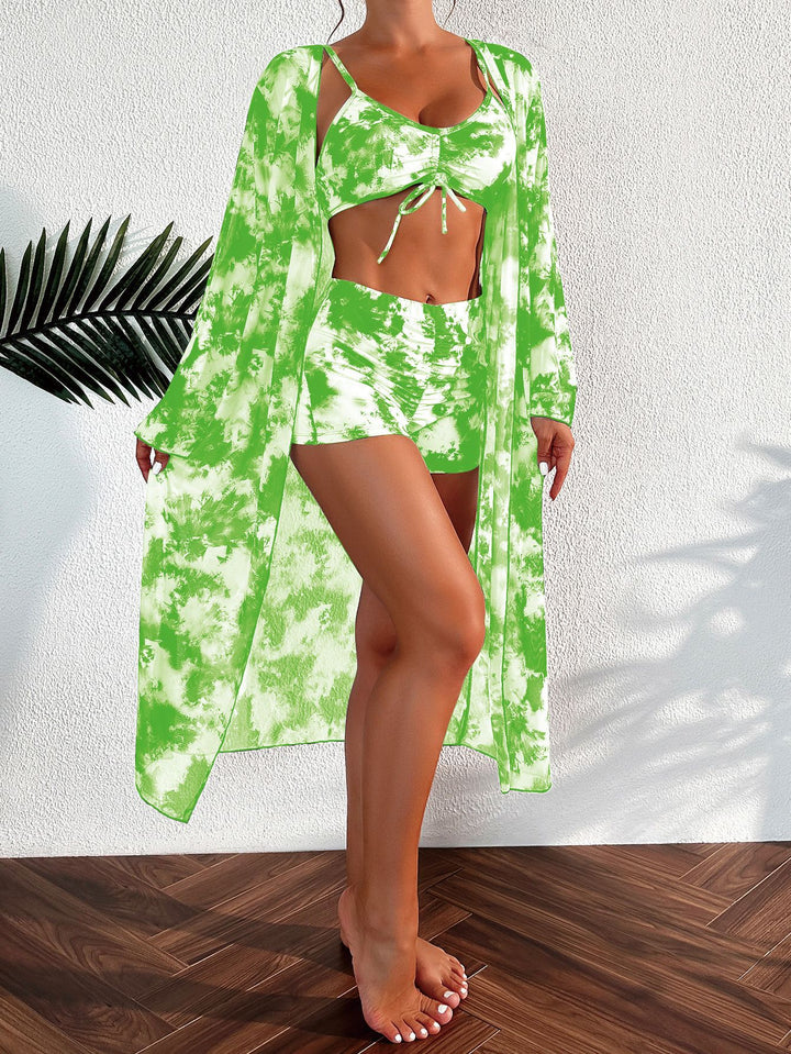 Damen Bikini-Set mit kurzem Höschen und transparentem Strandkimono Drune