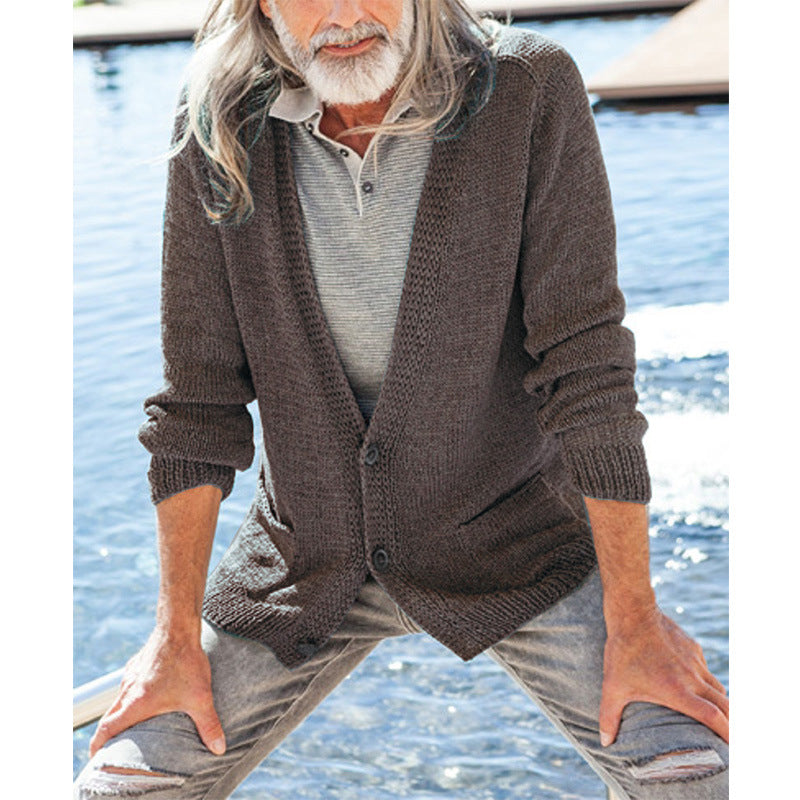 Herren eleganter Strickcardigan mit durchgehenden Knopfdetails und aufgesetzten Taschen Drune