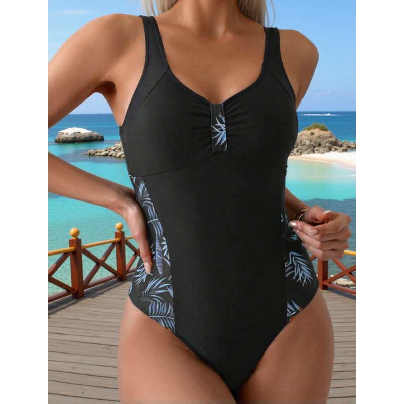 Damen Eleganter Badeanzug mit floralem Seitenbesatz Drune