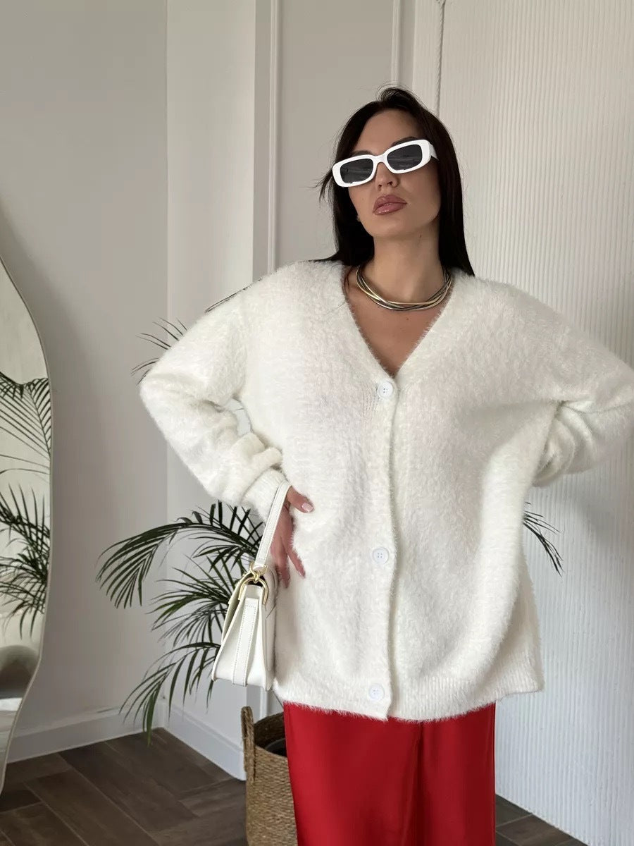 Damen kuscheliger Cardigan mit V-Ausschnitt und weichen Ärmeln Drune