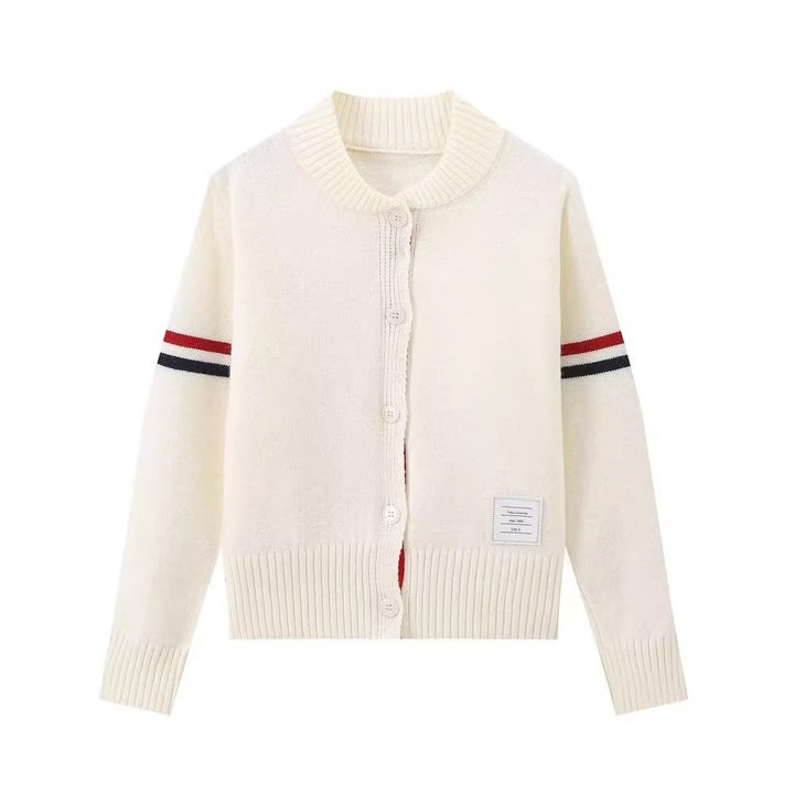 Damen modische Strickjacke mit Rundhalsausschnitt Drune