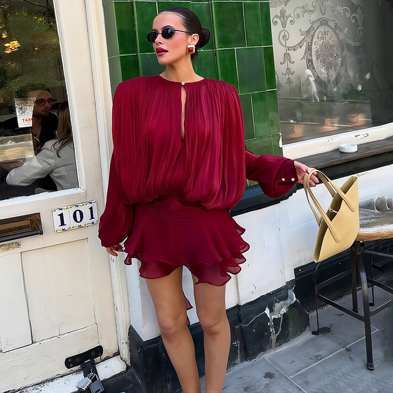 Damen Elegantes Blusenset mit rüschenverzierten Shorts Drune