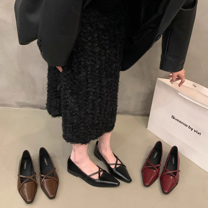 Damen elegante Ballerinas mit gekreuztem Riemchen Drune