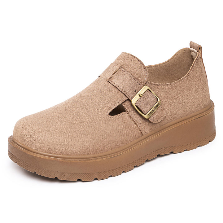 Damen nan Plateau-Mary-Jane Slipper mit Velourslederoberfläche und verstellbarer Metallschnalle Drune