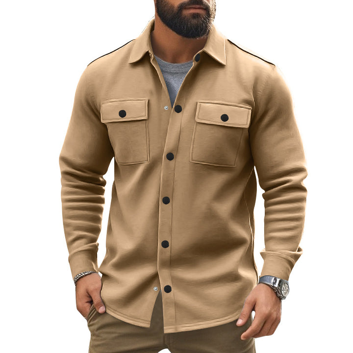 Herren nan robuste Wollfleece-Überhemdjacke mit aufgesetzten Brusttaschen und Druckknopfleiste Drune