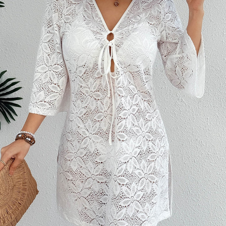 Damen Häkel-Strandkleid mit tiefem V-Ausschnitt Drune