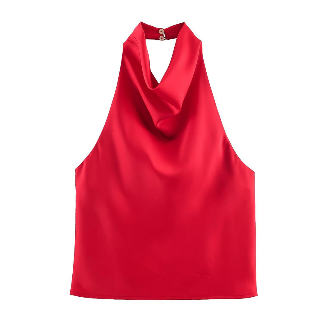 Damen elegantes Haltertop mit fließendem Schnitt und dekorativen Details Drune