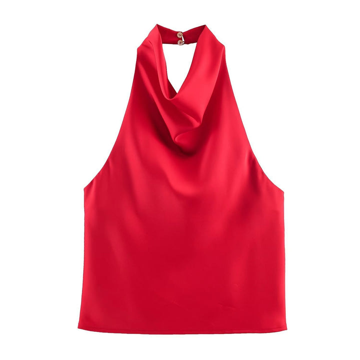 Damen elegantes Haltertop mit fließendem Schnitt und dekorativen Details Drune