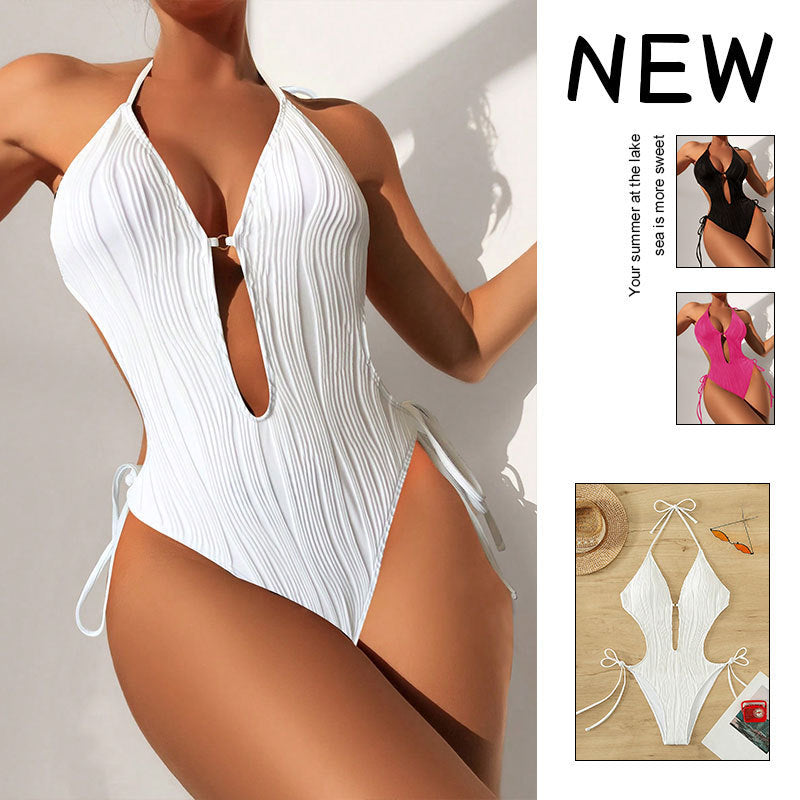 Damen Einteiler Badeanzug mit modischem Cut-Out und elastischem Wickeldetail Drune