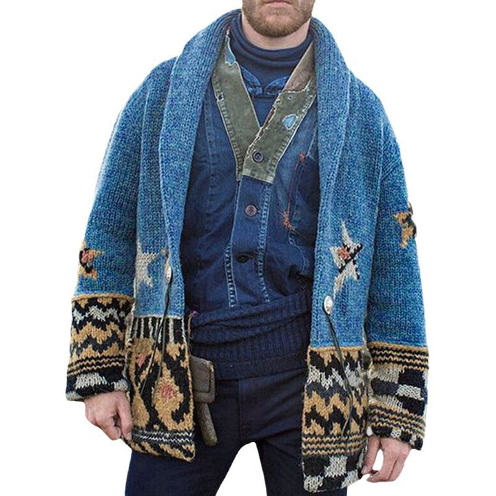 Herren Strickjacke mit einzigartigen Mustern und großer Kapuze Drune