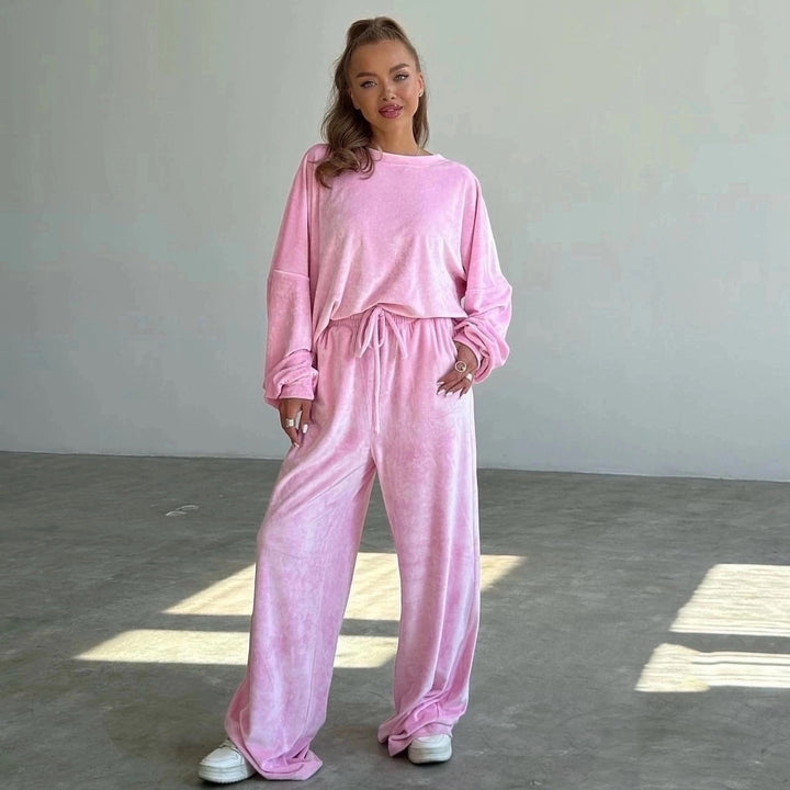 Damen luxuriöser Velours-Jogginganzug mit hohem Bund und weiten Beinen Drune