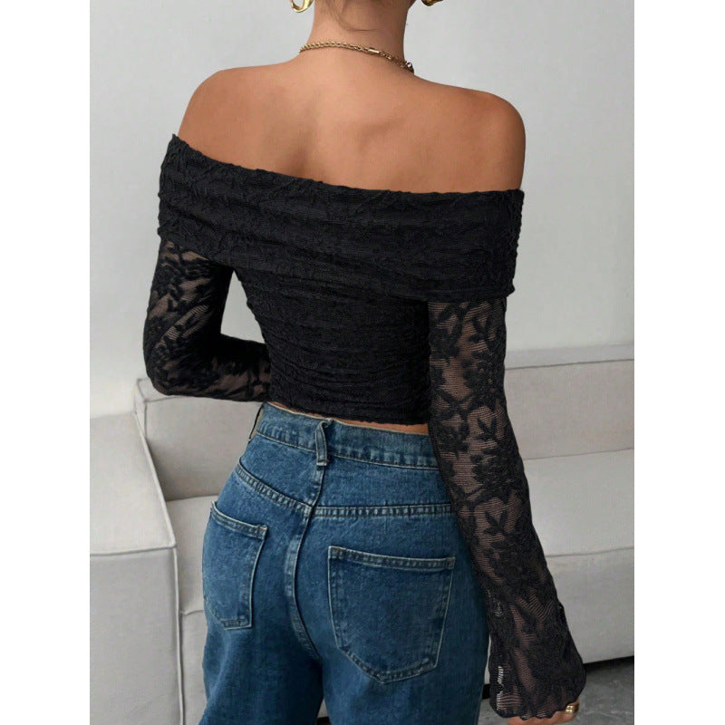 Damen Elegantes Off-Shoulder Oberteil mit Rüschendetails Drune