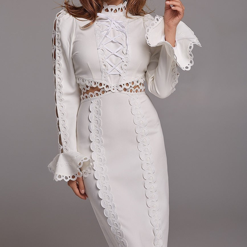 Damen Elegantes Kleid mit ausgefallenen Rüschendetails Drune