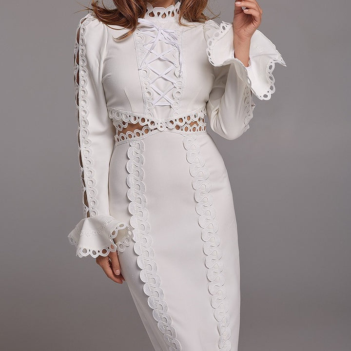 Damen Elegantes Kleid mit ausgefallenen Rüschendetails Drune
