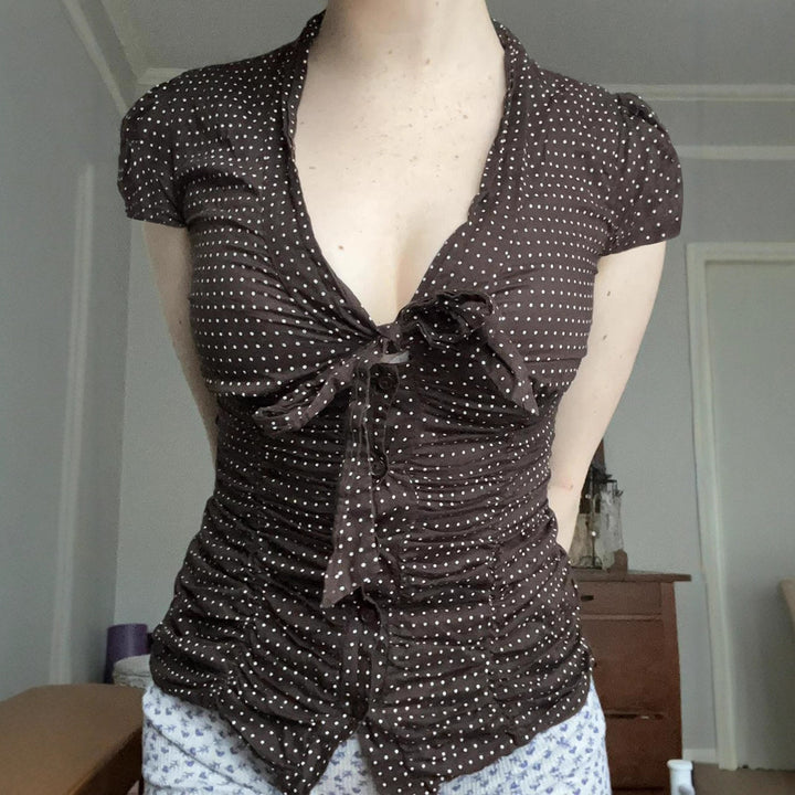 Damen feminines Blusenshirt mit Raffung und Schleifen-Detail Drune