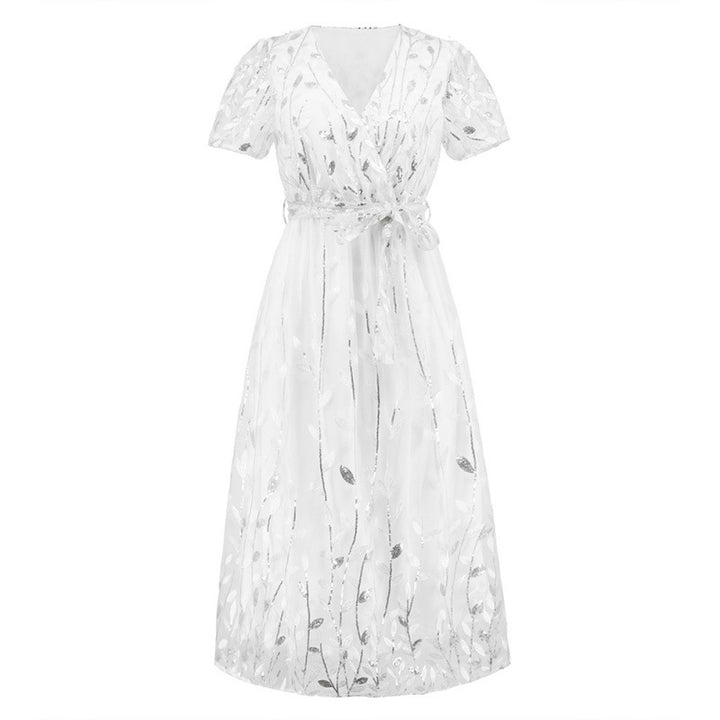 Damen Maxikleid mit floralen Stickereien und elegantem V-Ausschnitt Drune