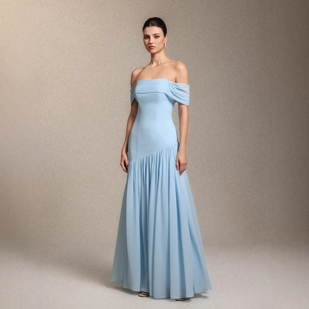 Damen Elegantes schulterfreies Maxikleid mit drapierten Details Drune