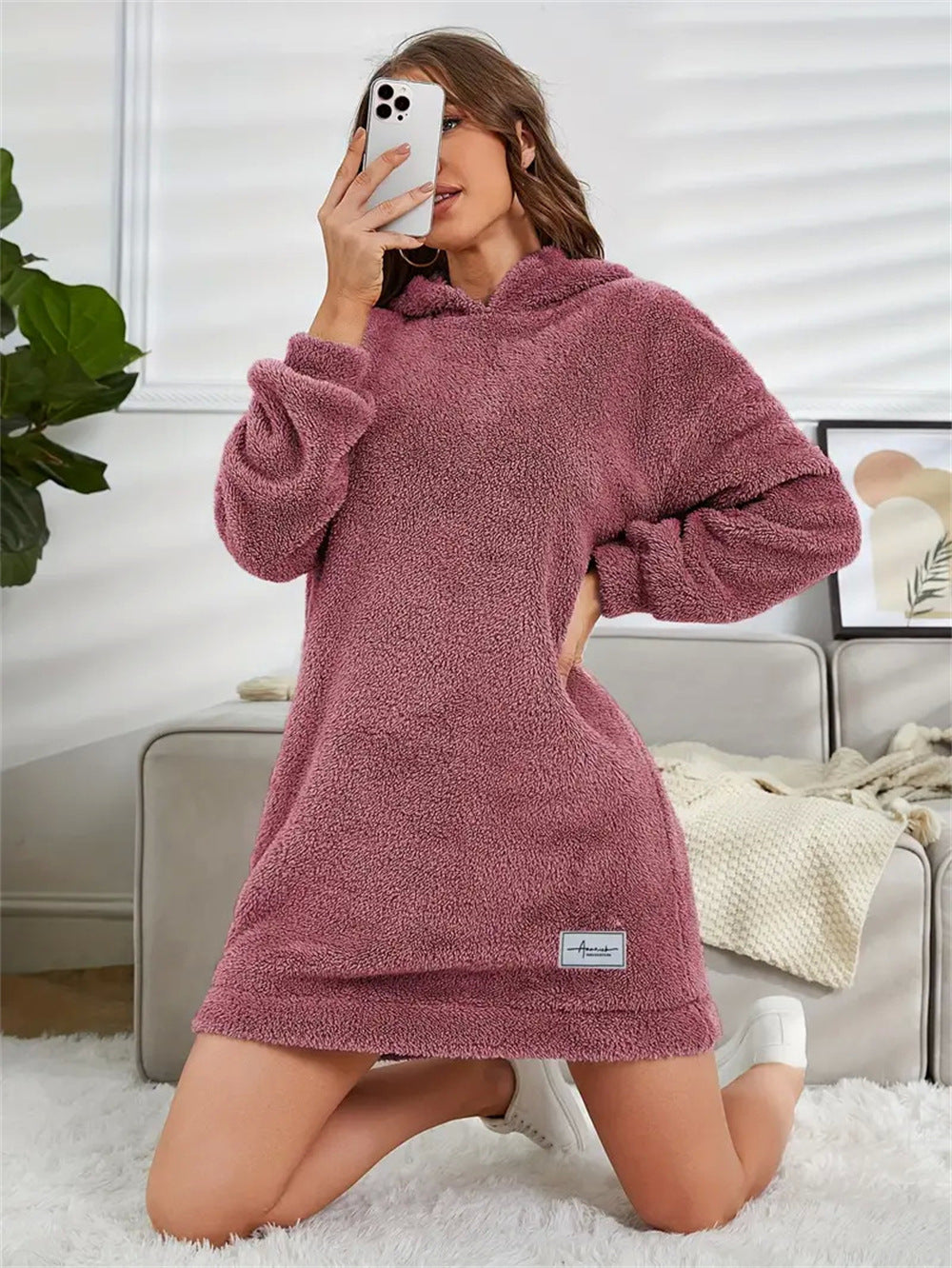 Damen Kuscheliges Hoodie-Kleid Drune