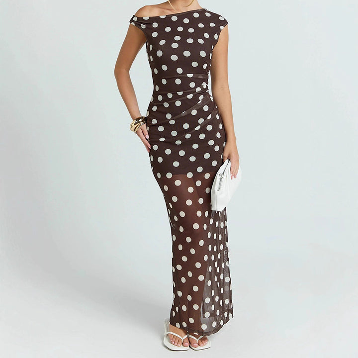 Damen Elegantes und transparentes Maxikleid mit Punkten Drune