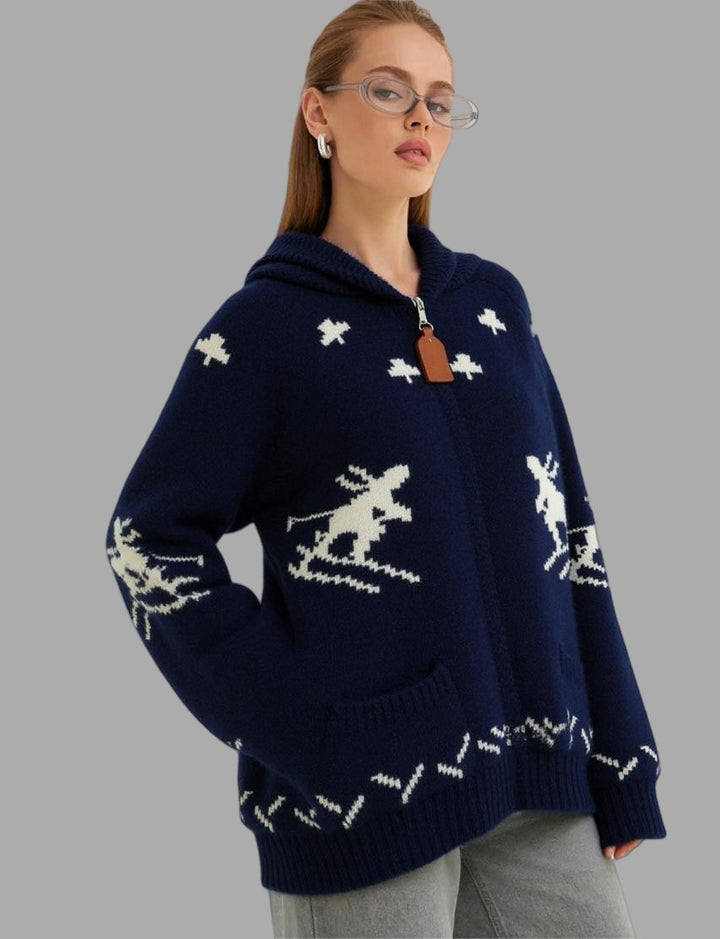 Damen Strickjacke mit Kapuze und sportlichem Muster Drune