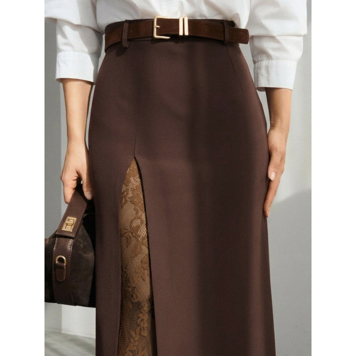 Damen Eleganter Maxirock mit transparentem Spitzeneinsatz und seitlichem Schlitz Drune