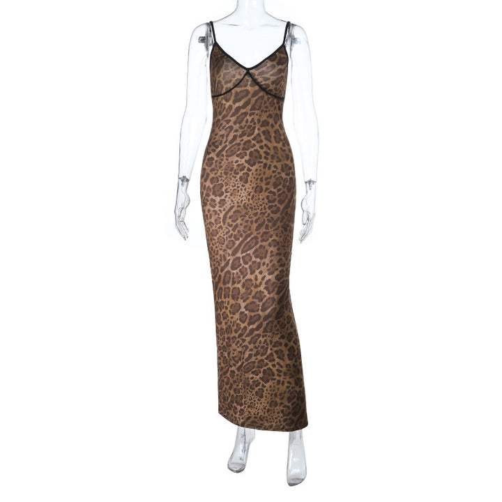 Damen Maxikleid mit Tierdruck und verstellbaren Spaghettiträgern Drune