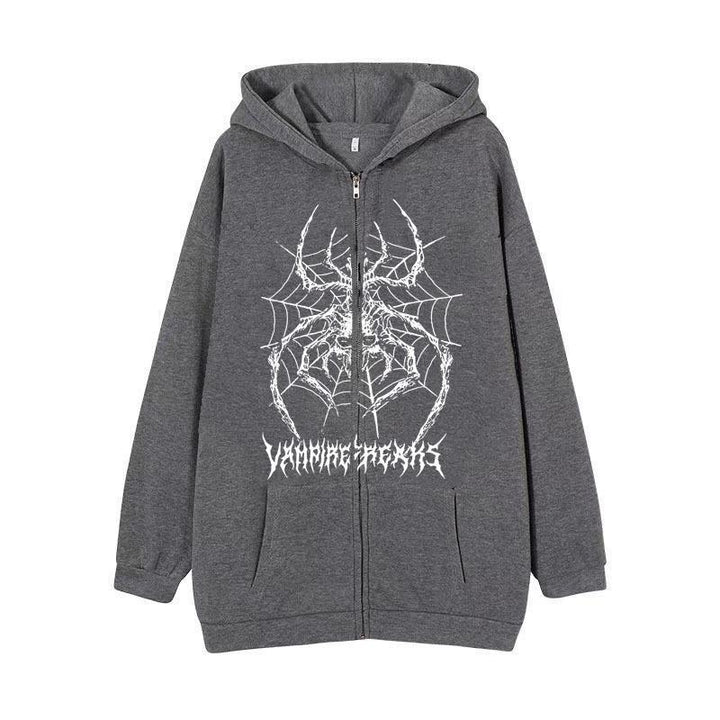 Damen Langarm Kapuzenjacke mit detailreichem Spinnenmotiv Drune